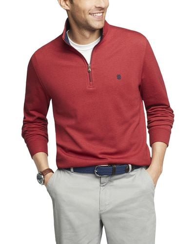 Izod Tall Advantage Performance Quarter Zip Fleece Pullover Sweatshirt - Red