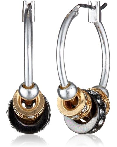Nine West "high Stakes" Multi-tone Petite Slider Hoop Earrings - Metallic