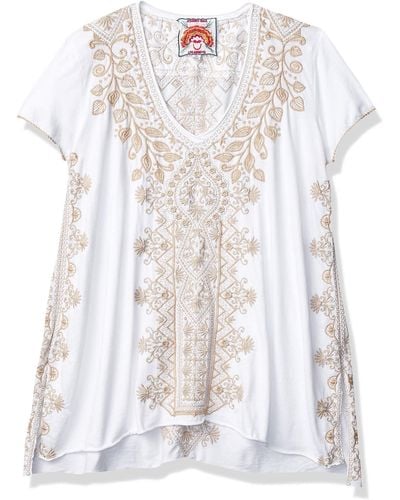Johnny Was Embroidered Draped T-shirt - White