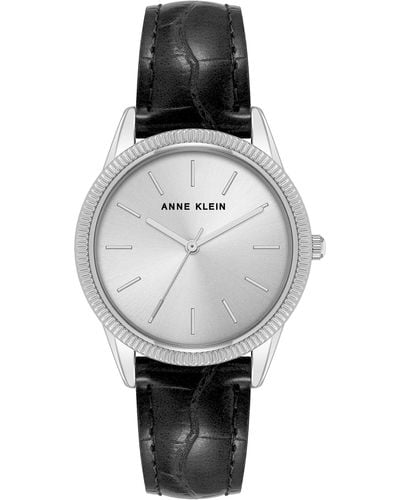 Anne Klein Croco-grain Vegan Leather Strap Watch - Gray