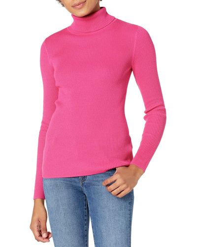 Amazon Essentials Jersey Entallado Ligero con Cuello Alto y ga Larga Mujer - Rosa