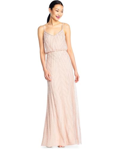 Adrianna Papell Sleeveless Blouson Beaded Gown - Natural