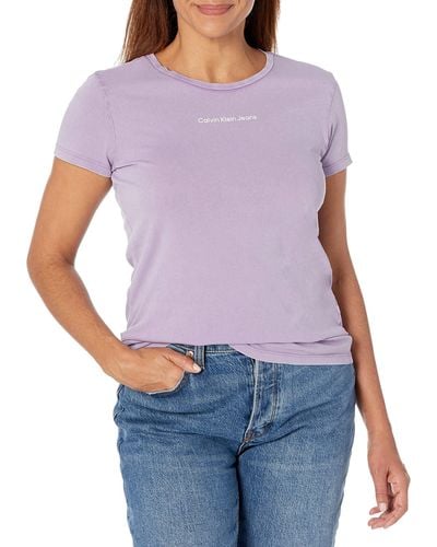 Calvin Klein Minimal Logo Short Sleeve Tee Shirt - Purple