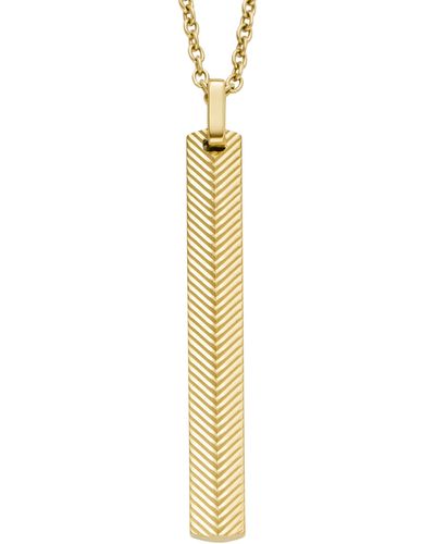 Fossil Stainless Steel Gold-tone Harlow Linear Texture Bar Necklace - Metallic
