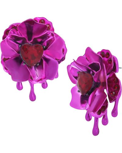 Betsey Johnson Flower Button Earrings - Purple