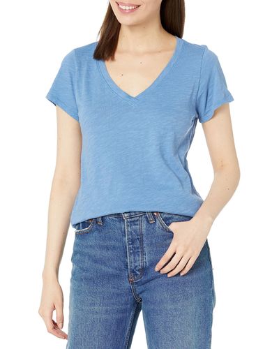 Velvet By Graham & Spencer Jilian Original Slub V-neck Tee - Blue