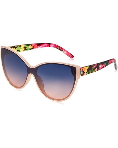 Nanette Lepore Nn396 Floral Uv Protective Cat Eye Shield Sunglasses. Fashionable Gifts For Her - Black