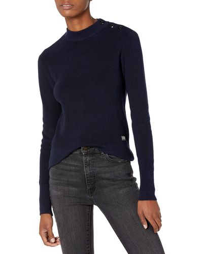 G-Star RAW Exly Button Shoulder Ribbed Crew Neck Sweater - Blue