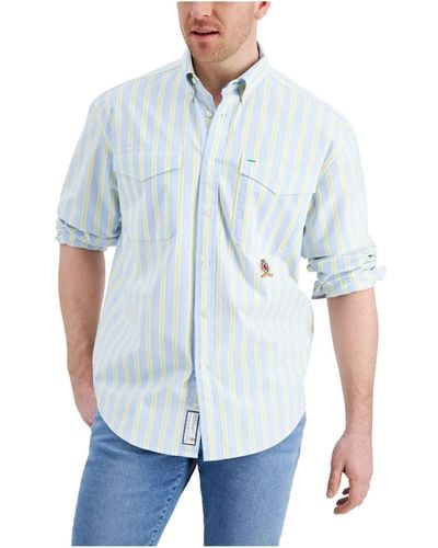Tommy Hilfiger Big And Tall Iconic Long Sleeve Button Down Shirt In Custom Fit - Blue
