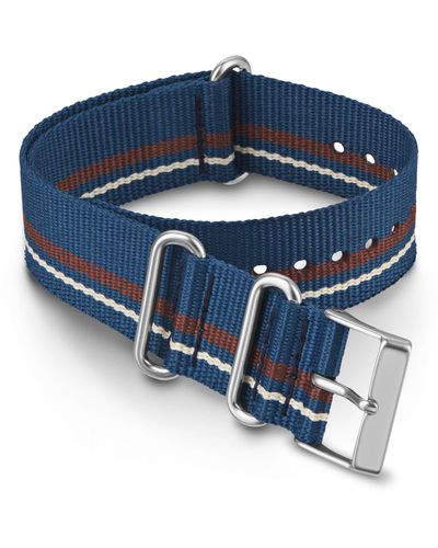 Timex 20mm Fabric Double-Layer Slip-Thru Strap Blue & Brown Stripe with Silver-Tone Buckle - Blau