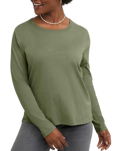 Hanes Originals Long Sleeve Cotton T-shirt - Green