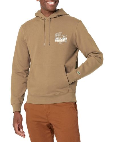 Lacoste Long Sleeve Print Hooded Sweatshirt Core - Brown