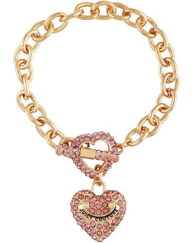 Juicy Couture Light Rose Heart Charm Toggle Bracelet - Metallic