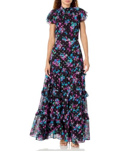 Shoshanna S Loretta Jewel Tone Floral Maxi Dress - Blue