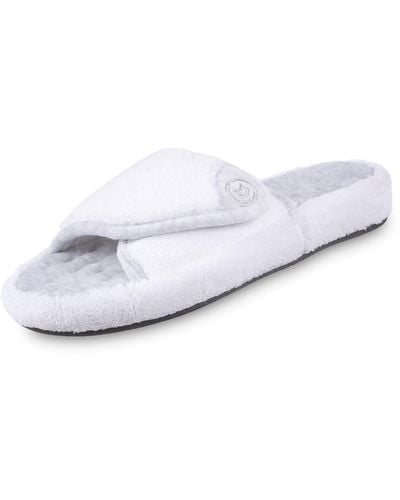 Isotoner Terry Spa Slip On Slide Slipper With Memory Foam For Indoor/outdoor Comfort - White