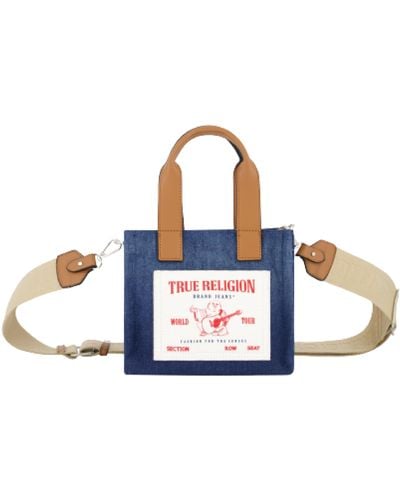 True Religion Tote, Mini Travel Shoulder Bag With Adjustable Strap, Navy Denim - Blue