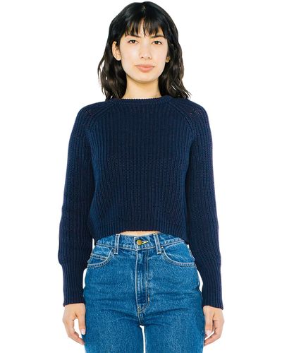 American Apparel Cropped Fisherman Long Sleeve Pullover - Blue