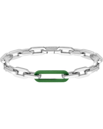 Lacoste 2040103 Jewelry Ensemble Stainless Steel And Green Silicone Link/chain Bracelet Color: Silver - White