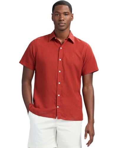 Izod Linen Button Down Short Sleeve Shirt - Red