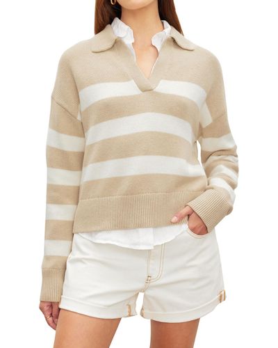 Velvet By Graham & Spencer Lucie Cotton Cashmere Collared Sweater - Natural