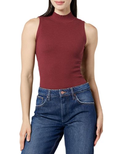 The Drop Karolina Sleeveless Ribbed Mock-Neck Sweater Camisetas de Moda - Rojo