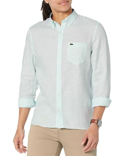 Lacoste Long Sleeve Regular Fit Linen Button-down With Front Pocket - Blue