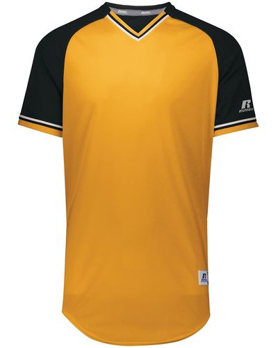 Russell Classic V-neck Baseball Jersey: Vintage Appeal - Yellow