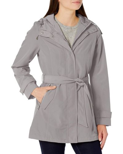 Nautica Hooded Raincoat With Belt Jacket - Gray