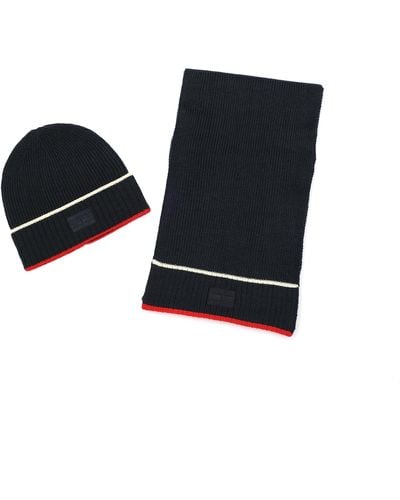 Tommy Hilfiger Split Tipping Cuff Hat And Scarf Set - Black