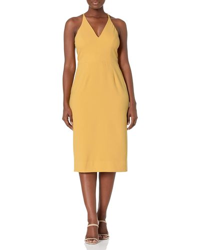 Dress the Population Lyla Plunging Sleeveless Fitted Midi Sheath Dress Dress - Yellow
