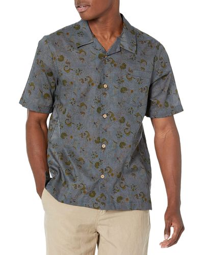 Naked & Famous Aloha Shirt Fit Button Down In Fruit Print-flora Sketches-grey Blue - Gray