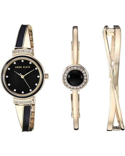 Anne Klein Premium Crystal Accented Watch And Bangle Set - Metallic
