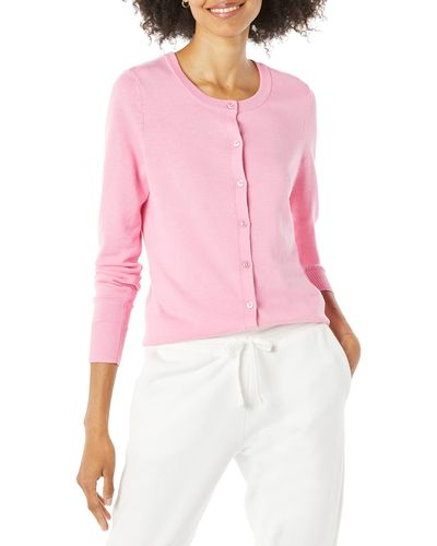 Amazon Essentials Lightweight Crewneck Cardigan Sweater - Pink