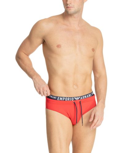 Emporio Armani Hochgeschnittener Badeanzug mit Logoband - Rot
