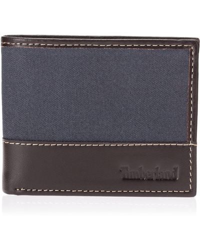 Timberland Baseline Leather Canvas Wallet With Attached Flip Pocket - Gray