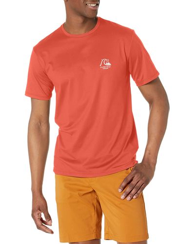 Quiksilver Mens Hawaii Surf Tee Short Sleeve Surf Tee Rashguard Rash Guard Shirt - Orange