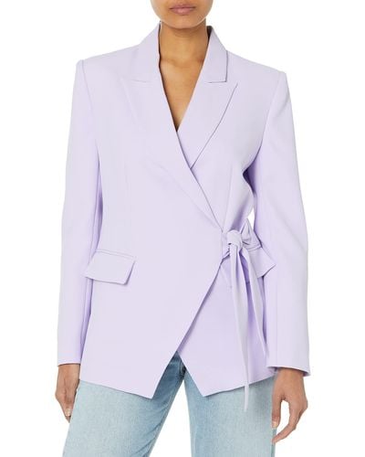 BCBGMAXAZRIA Tall Size Long Sleeve V Neck Waist Tie Blazer - Purple