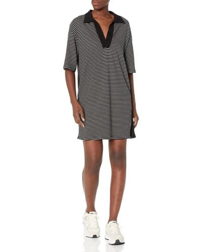 Monrow Hd0497-stripe Polo Dress W/side Panel - Gray