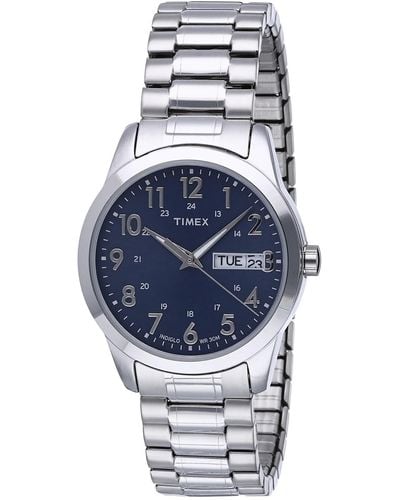 Timex Tone Case Blue Dial With Silver-tone Stainless Steel Expansion - Gray
