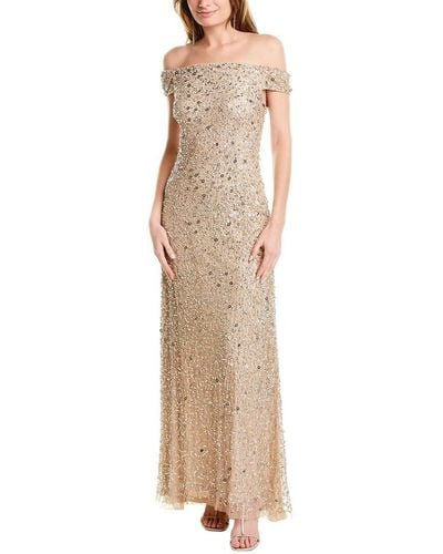 Adrianna Papell Sequined Off-the-shoulder Formal Dress - Natural