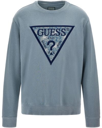 Guess Printed Triangle Crew Neck Sweatshirt - Blue