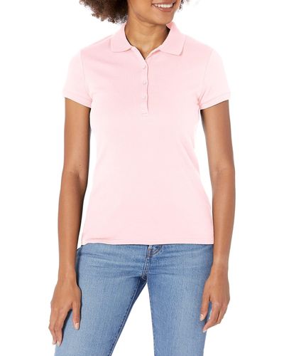Izod Womens Short Sleeve Interlock School Uniform Polo Shirt - Pink