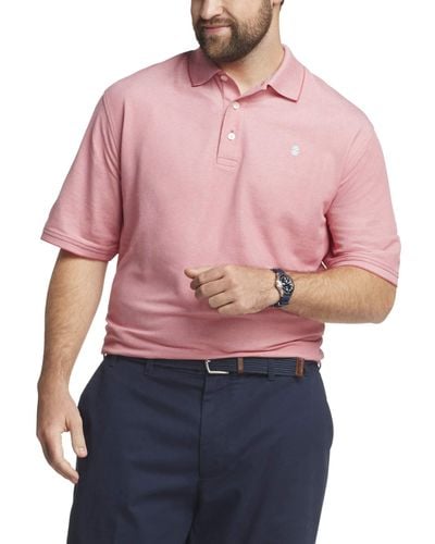 Izod Big & Tall Big Advantage Performance Short Sleeve Solid Polo Shirt - Pink