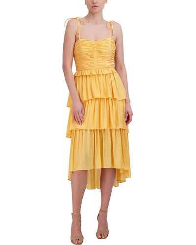 BCBGMAXAZRIA Tiered Sweetheart Neck Sleeveless Midi Dress - Yellow