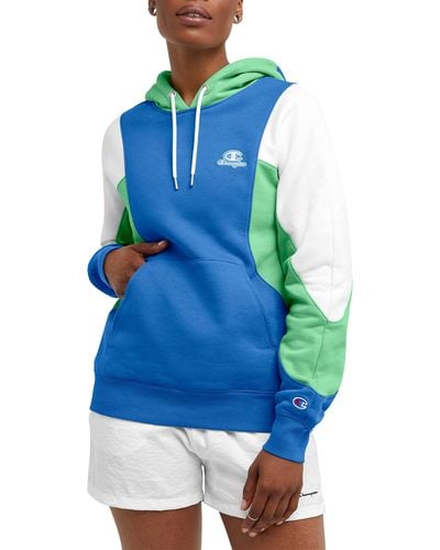 Champion , Colorblock Pullover Hoodie, Hooded Sweatshirt, Script, Odyssey Multi C Logo, Small - Blue