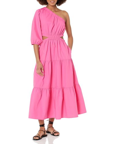 The Drop April One-shoulder Cutout Tiered Midi Dress - Pink