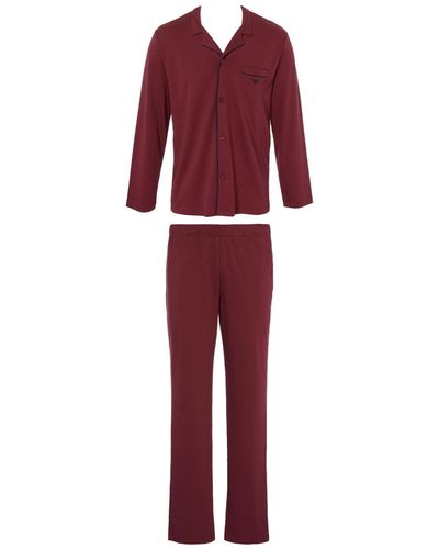 Emporio Armani Interlock Button Down Long Sleeve Pajama Set - Red