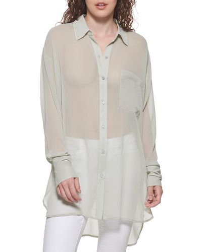 DKNY Women's Sheer Mesh-Lined Turtleneck Top - Printed Sportswear Style (Black Multi, XL) - View #9