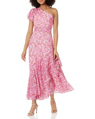 Shoshanna Melody Ruffle Tiered Midi Dress - Pink