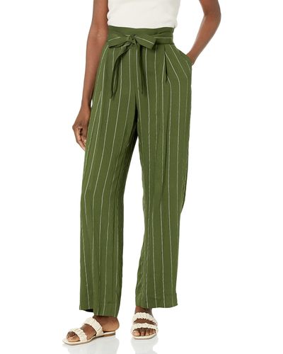Vince S Soft Stripe Belted Pull On Casual Pants - Green